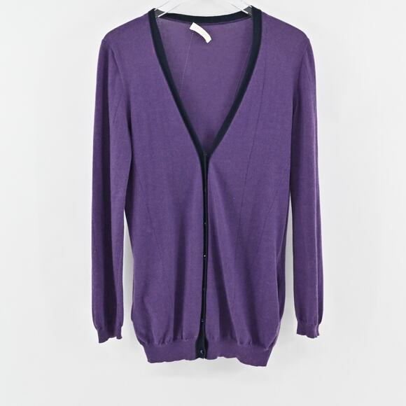 NINA RICCI Sweater Womens Size M Cashmere Blend Purple VNeck‎ Knit Cardigan - Picture 1 of 14